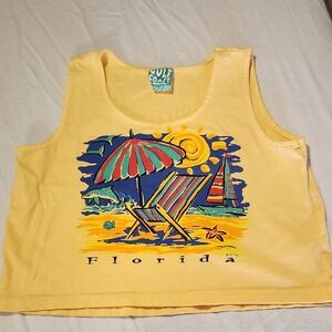 1996 Vintage Yellow Beach Graphic Crop Top